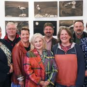 Attending the launch of The LELP Art Exhibition on Irvine's Ireland are from left, Elmarie Swanepoel, LELP; Sean McCaughey, Belleeks Mens Shed; Tracey Kernaghan, Artist; Noelle McAlinden, High Sheriff; Michael Stenson, LEWC; Ann  McGurn, Artist;