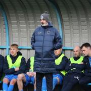 Ballinamallard manager Tommy Canning watches on fromt he sideline on Saturday.
