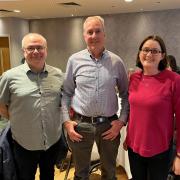 Fermanagh Beekeepers' Association figures Andy Loizoides (Honorary Secretary), with William Martin (Treasurer) and Lorraine Wild (outgoing Secretary).