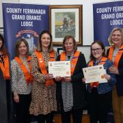 Derrygonnelly WLOL No.179 with their award for the Highest Increase in members: Sister Victoria Bailey, Sister Lorraine Kettyles, Sister Jenny Elliott, sponsor RWS Valeting, Sister Valerie Bailey, Sister Emma Kettyles and Sister Jenny Ferguson.