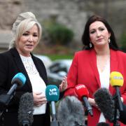 First Minister Michelle O'Neill (left) and Deputy First Minister Emma Little-Pengelly during a press conference at Stormont Castle, Belfast, following the restoration of the powersharing executive.