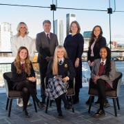 Ella Rourke, Executive Assistant at SistersIN; SistersIN Founder, Peter Dobbin; Julia Corkey, Chief Executive of ICC Belfast; Eimear Hone, Senior Association Account Manager at ICC Belfast; and SistersIN students Romy, Zara and Maka.