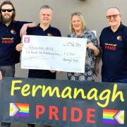 Pictured with Sonya Johnston, Deputy Director of Fermanagh Trust, at the presentation of the £1,500 grant are Nigel Wiltshire, Secretary; David McDermott, Treasurer; and Phil Duggan, Vice-Treasurer, all of Fermanagh Pride.