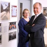 Frank Britton, with a selection of his pictures on display as part of The Creative Reflections Exhibition at Enniskillen Museum. Also included is Sarah McHugh, Museum Director.