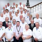 Stephen McCann, Chairman of Fermanagh and Omagh District Council with the Florida Bowling Team and Enniskillen Bowling Club members at a recent Townhall Reception.