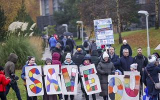 People taking part in the the 'Ring of Steel' public protest around the SWAH last weekend. Photo: Donnie Phair.