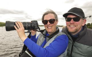 Helen and Michael Shepherd, Florencecourt, ready to take pictures of curlews at Lower Lough Erne.