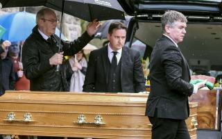 The remains of Gerry McElroy at his Funeral Mass.